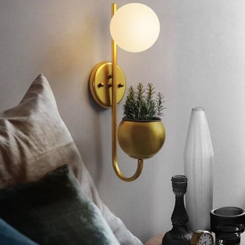 Nordic Glass Ball Plant Wall Lights for Bathroom Decor Bedroom Living Room Lamps Study Restaurant Kitchen Led Mirror Wall Sconce