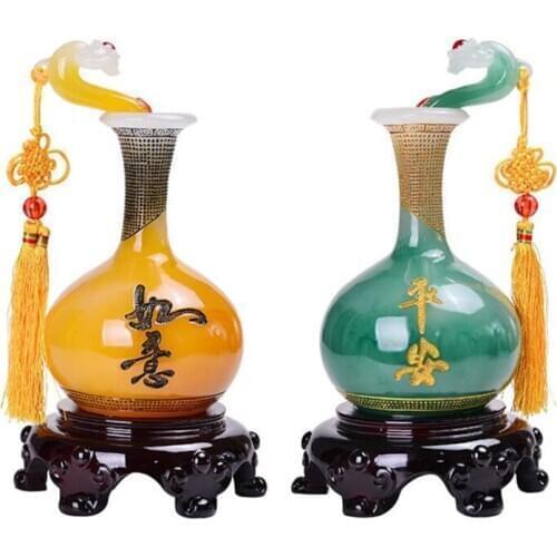 New Resin Peace Ruyi Vase Decoration Lucky Gift Living Room Study Office Desktop Decoration Decoration Opening Christmas Gift