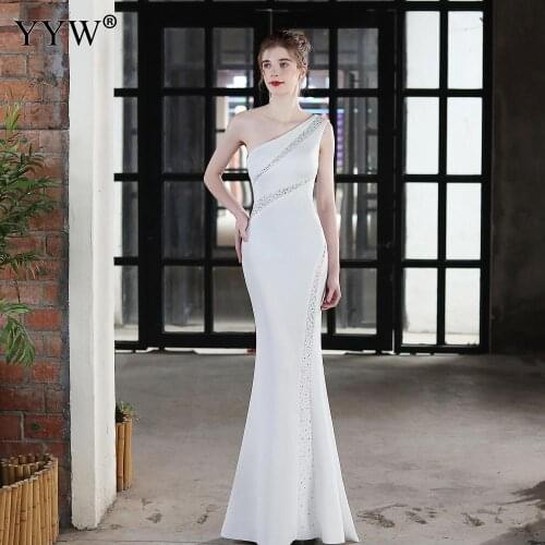 Sexy Slim One Shoulder Long Evening Dresses Women Sleeveless Cocktail Party Dress Elegant Mermaid Formal Gowns Beading Vestidos