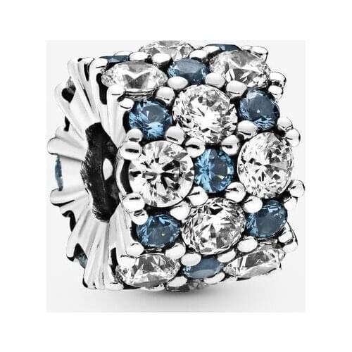 SALE! 925 Sterling Silver Beads Blue and Clear Sparkle Charm Fit Original Pandora Bracelets Women DIY Fashion Jewelry Gift