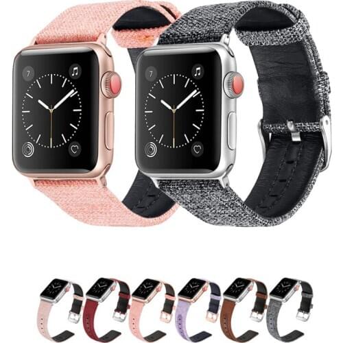 Genuine Leather strap for apple watch band 44mm 40mm 42mm 38mm correa Canvas Fabric watchband for iwatch SE 6/5/4/3/2 pulseira