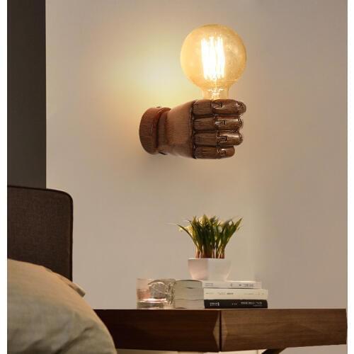 Retro creative fist industrial wall lamps restaurant bar cafe clothing store wall sconce resin bedroom bedside wall light GY135