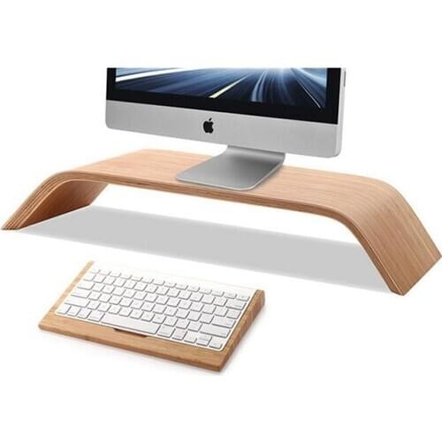 SAMDI High Quality Wooden Computer Monitor Stand Universal Dock Holder Display Bracket for iMac PC Notebook Computer