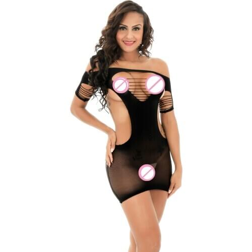 Sexy Lingerie Mesh Fishnet Bodysuit Backless Transparent Bandage Bra Erotic Breast Exposing Catsuit See Through Bodycon Dress
