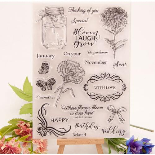 Bloom Laugh Grow Silicone Clear Transparent Stamp Cutting dies DIY Scrapbooking