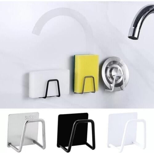 Sponges Holder In The Sink Drain Rack Stainless Steel Self Adhesive Sponge Drying Shelf Kitchen Bathroom Storage Sponges Holder