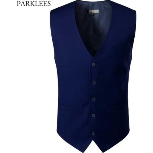 Navy Blue Dress Vest Waistcoat Men 2021 Brand New Quality Mens Tuxedo Vests Real Pocket Business Formal Wedding Gilet Homme 3XL