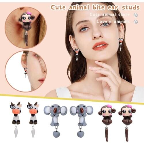 Trendyland Cartoon Animal Stud Earrings Fashion Cute 3D Cow Koala Monkey Shape Earrings Korean Version Stud Earrings Jewelry