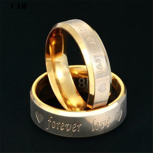 UAH Engraved Forever Love Couple Rings Stainless Steel Engagement Wedding Rings for Men Women