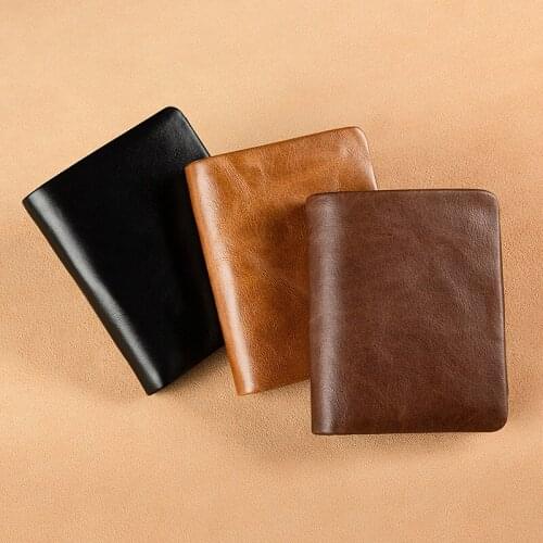 Vintage oil wax leather short wallet RFID anti-theft brush multi-function large-capacity double zipper coin purse wallet