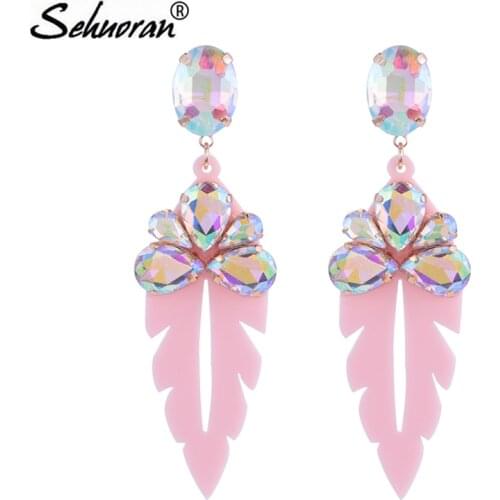 Sehuoran Resin Leaves Drop Earrings For Woman Long Pendients Oorbellen Aretes Crystal Stone Brincos Fashion Jewerly Wholesale
