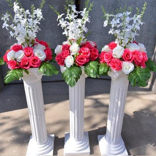 Upscale White Roman Column With Artificial Rose Flower Sets Wedding Aisle Runner Stage Decoration Pillars Props Supplies