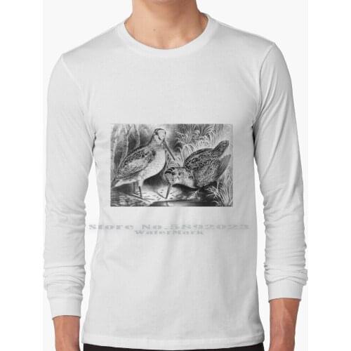 Woodcock-1871 Long Sleeve T Shirt 100% Pure Cotton Big Size Currier And Ives Americana Nostalgia Woodcock Bird Animal Wildlife