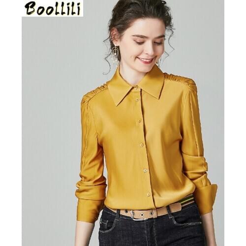 Boollili Real Silk Shirts Womens Tops and Blouses Long Sleeve Blouse Spring Autumn Korean Office Lady Clothing Blusas 2020