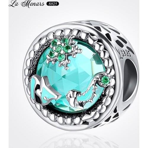 La Menars New Emerald Sea Bead Fit Original Pandora Charm Bracelet Genuine 925 Sterling Silver For Women Jewelry DIY Making