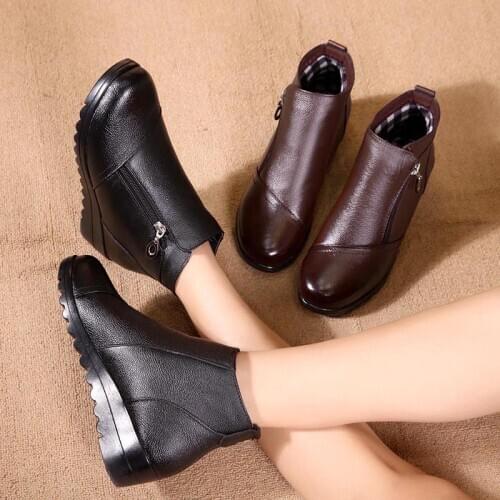 Winter Rubber Snow Ladies Boots Women Genuine Leather Shoes Woman Ankle Boots Female Flat With Fur Zip Shoes Bootee 2020