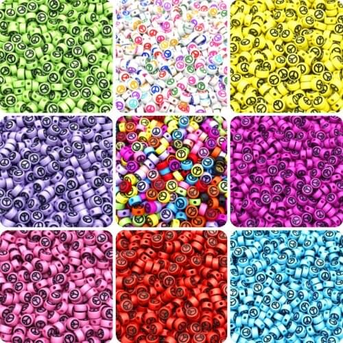 100pcs/Lot 7mm Oval Shape Acrylic Spaced Beads Peace Symbol Beads For Jewelry Making DIY Charms Bracelet Necklac Accessories