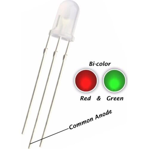 1000PCS 5MM Red And Green LED Common Anode Diffused DIP-3 Lamp Bicolor 20mA 3 Pin Light Beads