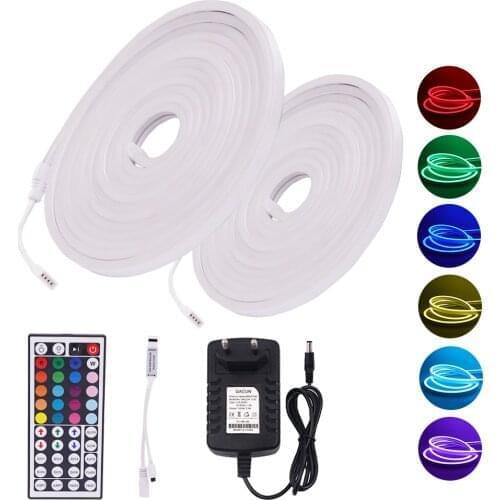 DC12V RGB Neon Light SMD3535 96Leds/m Waterproof Neon Ribbon Tube 44Key Remote Control Flex Neon Sign IP67 RGB LED Stripe Rope