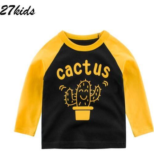 27kids 2-8 Years Spring Baby Girls Boys Kids Cactus Clothes T-shirt Tops Long Sleeve for Newborn Infant Children Kid Clothing