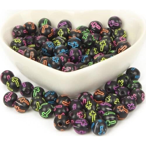 50Pcs Mixed Black Colorful Cross Acrylic Beads For Jewellery Marking Loose Spacer Bead Bracelet Necklace Charm Jewelry Finding