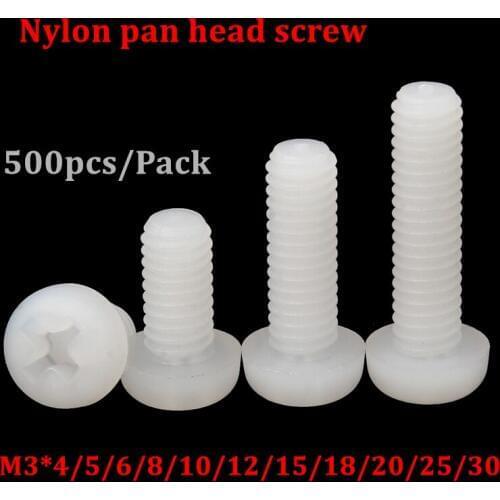 500pcs M3 Nylon Cross Recessed Pan Head Screws Plastic Spacer Phillips Screw M3*4/5/6/8/10/12/15/20/25mm