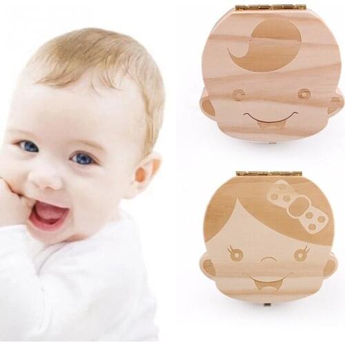 English/Spanish/French/Russian Baby Wooden Deciduous Teeth Storage Box Boys And Girls Organizer Teeth Collect Keepsakes Gifts