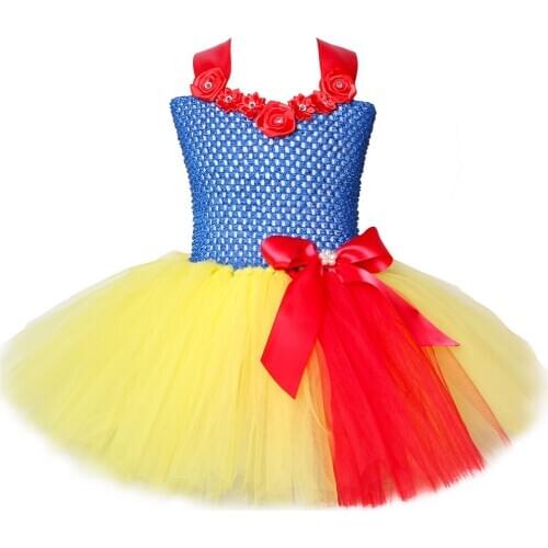 Snow White Tutu Dress for Girls Clothes Tulle Flowers Snow White Halloween Costume for Kids Girl Birthday Party Princess Dress