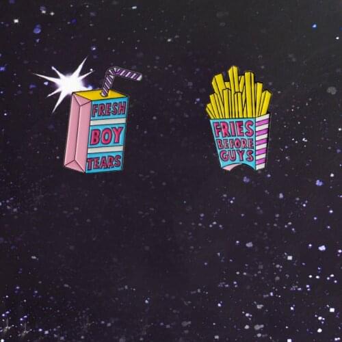 Cartoon Big Fries Before Guys Fresh Boy Tears Drink Box BITCH SPRAY Cute Alloy Brooch Metal Badges Hat Shirts Lapel Enamel Pin