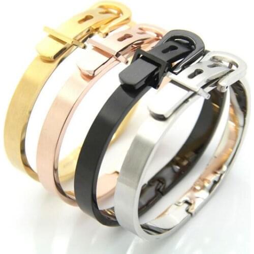 6mm Wide High Polished Stainless Steel Adjustable Belt Buckle Love Bracelets Bangle For Girls Men/Women Gifts