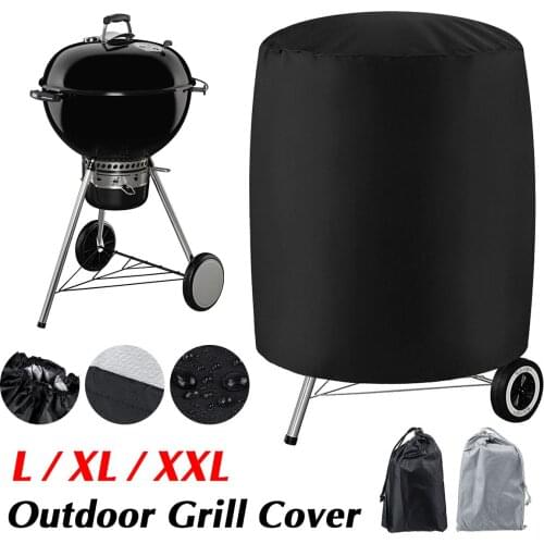 Grill Cover Black/Grey Durable Round Waterproof Anti Dust Outdoor Grill Cover Garden Patio Barbecue Canvas Protect Decor L-XXL