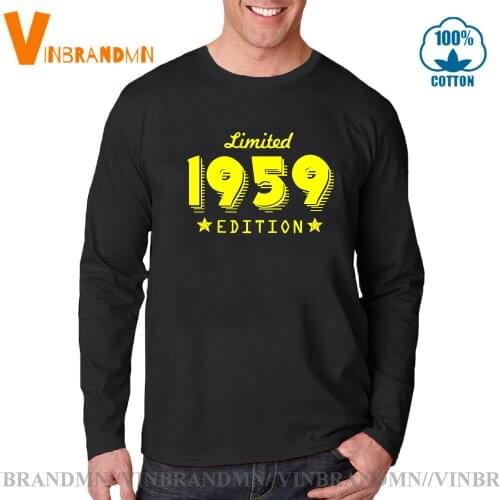 Anniversary Birthday Limited Edition 1959 T-Shirt mens Basic Tees Cotton Clothes Made In 1959 Birthday Long Sleeves T Shirts