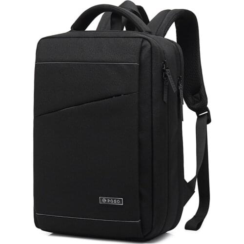 Men Laptop Backpack Made by POSO Black/Blue/Gray PS-632 Notebook Computer Bag 15.6 Inch USB Charging School Bag for Teenage Boys