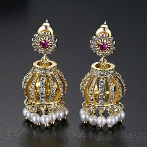 Ethnic Gypsy Jhumka Bead Drop Earring Women Bridal Tassel Indian Jhumki Fashion Wedding Party Jewelry Rhinestone Crystal Earring
