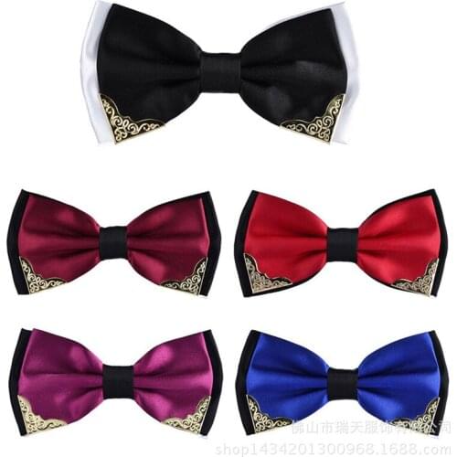 MenS Bow Tie Metal Head Solid Noble Classic Polyester Butterfly Bowtie Cravat Bowties Male Neckwear Wedding Business Neckties