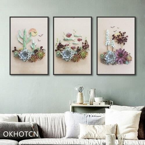 Creative Plants Canvas Painting Wall Art Cactus Poster Decorative Modular Pictures On The Wall For Living Room Children Room