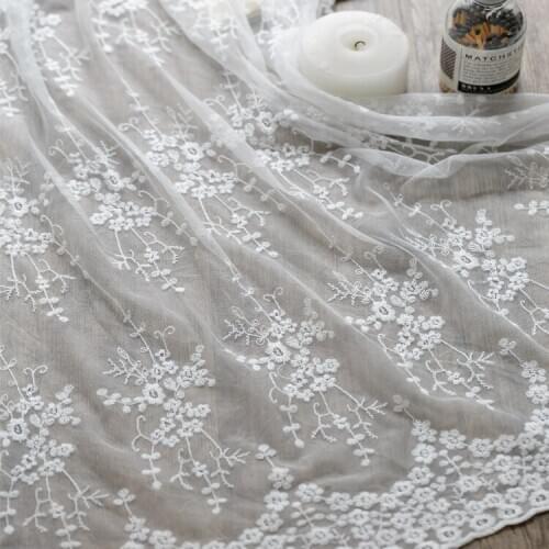 135cm wide 1meter/lot Soft White Thin Lace Fabric Small Flower Embroidery Lace Cloth for Curtain/Table Clothes/Dress X467