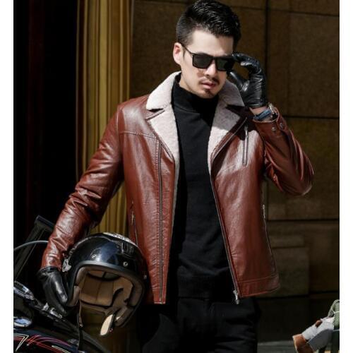 Winter Casual Leather Jackets Men Autumn Fur Thick Leather clothing Mens Biker Jacket with suede Male Warm Coat Outerwear Coats