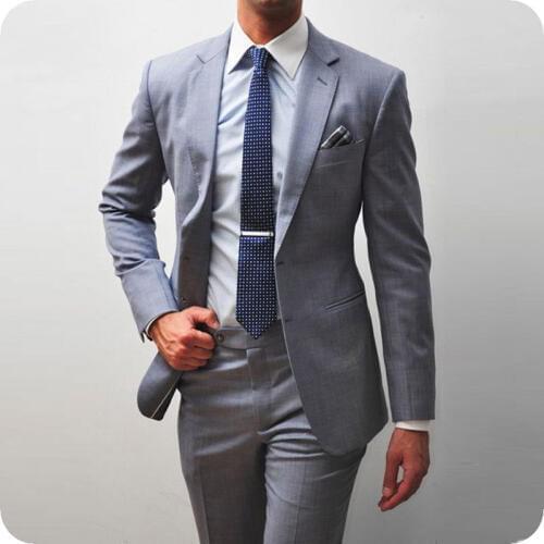 Custom Made Formal Business Grey Men Suits Wedding Regular Fit Groom Tuxedo Pants Best Man Blazer Jacket 2Piece Costume Homme