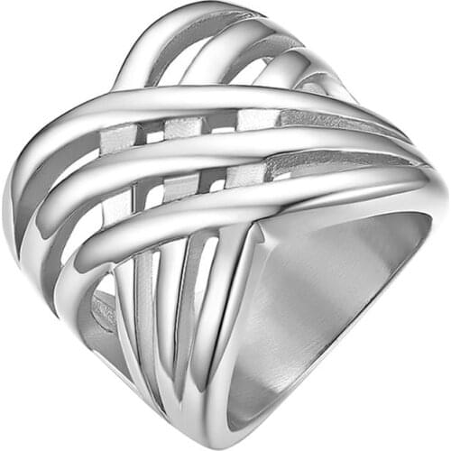 BONISKISS Cross Gold Silver Color Statement Ring For Men and Women Stainless Steel Rings Unique Design Fashion Jewelry