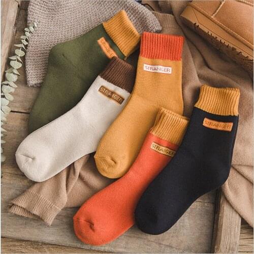 New Winter Thickening Plus Velvet Plus Size Wool Socks Female Japanese Middle Tube Street Warm Terry Socks Towel Stockings