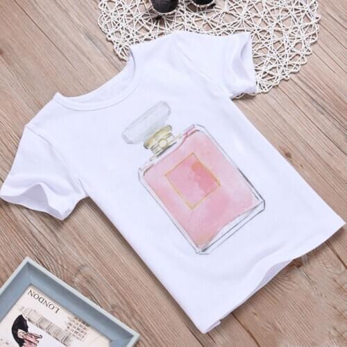 New Boys T Shirts Cartoon Painted Perfume And Flower Kids Tshirt Vogue Kawaii Girls Tops Short Sleeve Comfortable Cute Harajuku
