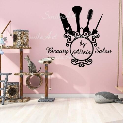 New Design Custom Name Beauty Salon Vinyl Wallpaper Roll Furniture Decorative Decoration Wall Art MURAL Drop Shipping