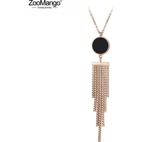 ZooMango Bohemia Style Black Acrylic Tassel Pendant Necklace For Women Stainless Steel Wedding Female Necklace Jewelry ZN18046
