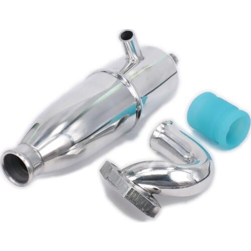 Polished Tuned Side Right Hand Exhaust Muffler Pipe Tubing/Spring with Manifold for 1/10 Nitro RC Car HPI HSP Losi Kyosho Redcat