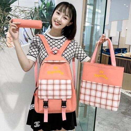 3-Piece Set Of Fashion Girl College School Bag Casual New Simple Ladies Backpack Lattice Book Backpack Girl Travel Backpack