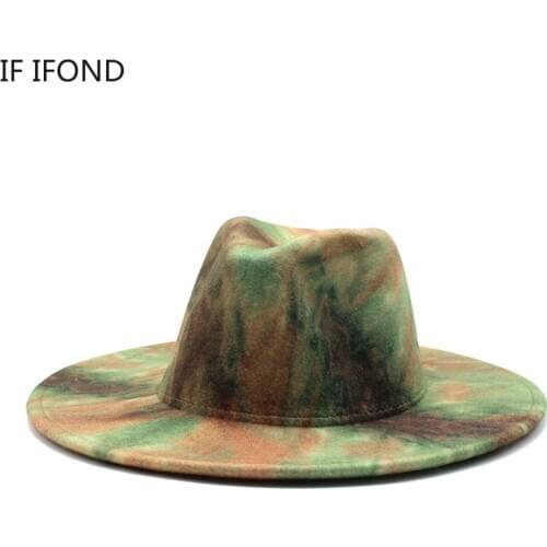 10 Color Spring Designer Fedora Hat 2021 Tie Dye Panama Jazz Caps Women Men Wool Wide Brim Gangster Trilby Felt Hats