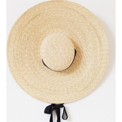 USPOP natural straw hats for women summer sun hats wide brim beach sunshade flat top lace-up beach hats