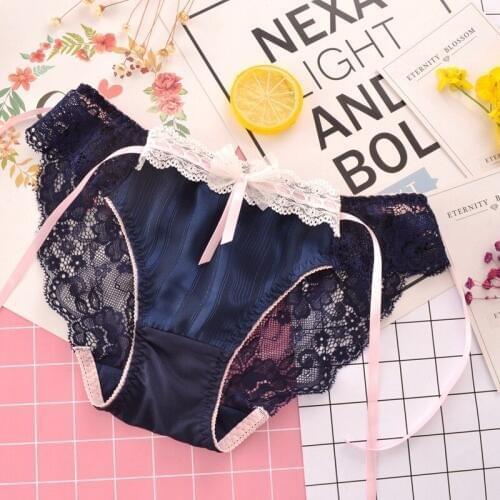 Sexy Hollow Transparent Lace Women Panties Ribbon Chiffon Cute Lovely Sweety Style Girl Low Waist Exquisite Seamless Underwear