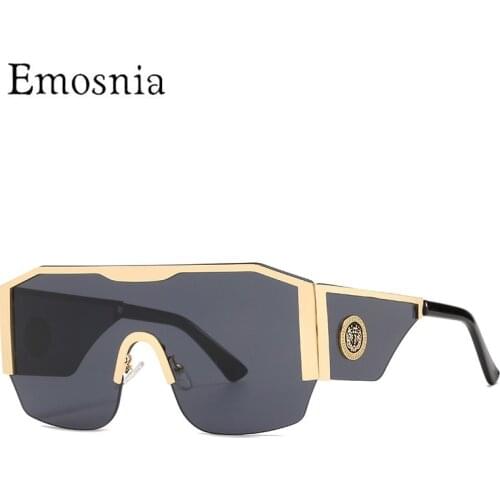 Emosnia Square Oversized Square Sunglasses Men Women Retro Big Metal Frame One Piece Sun Glasses Driving Outdoor Eyewear UV400